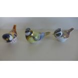 Three Royal Crown Derby Paperweights in the form of birds - in good condition - no chips or cracks
