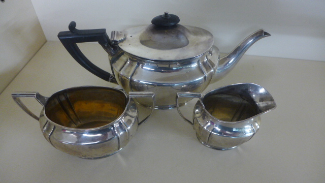 A Silver Hallmarked three piece Tea Service, Edinburgh 1913-14 - consisting of a teapot, - Image 2 of 3