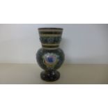 A Doulton Lambeth Vase with Church Motif - 20 cm high, 11 cm diameter - in good condition,
