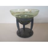 A liberty and Co Tudric pewter bowl with a James Couper and Sons Clutha glass liner,