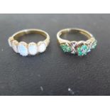 Two 9ct Yellow Gold Dress Rings - one with five opals set to shoulder - size P,
