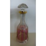 A Venetian glass decanter - blush pink to bottom with gilt highlights, 31cm high,