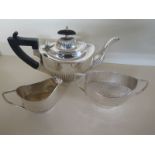A silver 3 piece Bachelors Tea Set - Birmingham, Hallmarks rubbed, total weight approx 12.