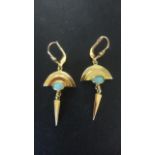 A pair of 14ct Opal Earrings - 4 cm long, approximately 5.