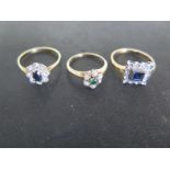 Two 9ct rings sizes L and M - approx weight 3.5 grams and a 14ct gold ring size G - approx weight 1.