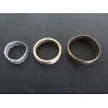 Three 9ct gold rings - size V, K and E-F, approximate total weight 7.