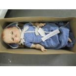 Pedigree Doll - jointed celluloid body, moulded hair, blue lashed sleeping eyes,