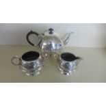 A silver plated tea-set 3 pieces, Heavy quality, attractive Art Deco etched design,