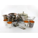 A mixed lot of electroplated items and old Sheffield plated items, comprising: a Victorian biscuit