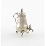 A 19th century Dutch silver coffee pot, marked with a French import mark, baluster form, scroll