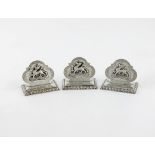 A set of three Edwardian silver Regimental menu card holders, by Horace Woodward and Co. Ltd, London