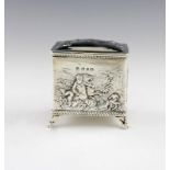 A late-Victorian silver tea caddy, by Thomas Hayes, Birmingham 1899, rectangular form, embossed with