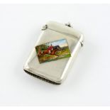 An Edwardian silver and enamel vesta case, by John Banks, Chester 1902, rounded rectangular form,