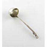 By Georg Jensen, a Danish silver sauce ladle, design no. 85, circa 1915-27, deep oval bowl, the