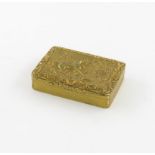 A 19th century gilt-metal snuff box, with unidentified plater's marks, rectangular form, engine-