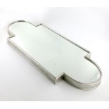 A Victorian electroplated mirror plateau, shaped rectangular form, engraved decoration, beaded