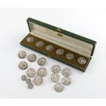A mixed lot of silver buttons, comprising: an Edwardian cased set of six, by S. Jacobs, London 1904,