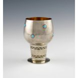By David Andersen, a Norwegian silver goblet, Oslo, tapering circular form, set with turquoise