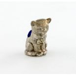 A novelty silver cat pin cushion, by Henry Williamson, Birmingham 1915, modelled in a seated