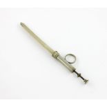 A 19th century concealed tonsillectomy lancet, unmarked, cylindrical form, ring handle, with a