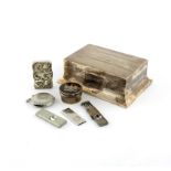 λ A mixed lot of silver items, comprising: a cigarette box of rectangular form, by Walker and