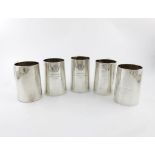 Five regimental silver mugs, various dates and makers including H. Phillips, London 1937, tapering