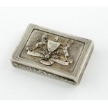 A 19th century German silver snuff box, maker possibly R. Binkr, rectangular form, the hinged