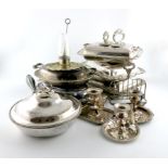 A mixed lot of electroplated and old Sheffield plated items, comprising: a chafing dish and cover