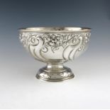 An Edwardian silver rose bowl, by John Gallimore, Sheffield 1905, circular form, embossed foliate