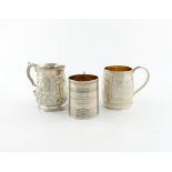 A small collection of three antique silver mugs, comprising: a George III mug, by John Emes,