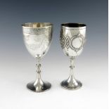 A Victorian silver goblet, by Walker and Hall, Sheffield 1876, urn bowl, engraved foliate