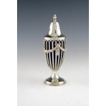 An Edwardian silver sugar caster, by Walker and Hall, Birmingham 1907, vase form, wire-work body