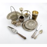A mixed lot of silver items, comprising: a George III coffee biggin stand, by Emes and Barnard,