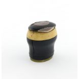 λ An 18th century Scottish ivory and dark wood snuff mull, the hinged cover with silver mounts and