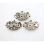 A matched set of three George III cast silver wine labels, by Thomas and James Phipps, London 1815