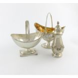 A mixed lot of silver items, various dates and makers, comprising: a Victorian swing-handled basket,