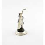 A novelty silver golf bag pin cushion, ring tree and hat pin stand, by Crisford and Norris,