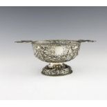 A Victorian silver two-handled basket, by George Fox, London 1868, oval form, pierced foliate scroll