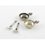 By Georg Jensen, a pair of silver Acorn pattern salt cellars and spoons, design no. 62, circa 1925-