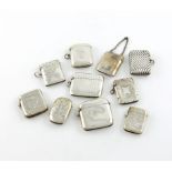 A collection of ten silver vesta cases, various dates and makers, rectangular form, plain, engine-