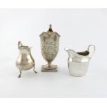 A small collection of three Georgian silver cream jugs, comprising: one by Wakelin and Taylor,
