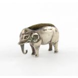 An Edwardian novelty silver elephant pin cushion, by Saunders and Shepherd, Birmingham 1905,