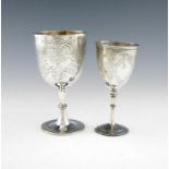 A Victorian silver goblet, by George Unite, Birmingham 1864, urn form, engraved decoration, on a