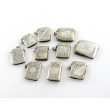 A collection of ten silver vesta cases, various dates and makers, rectangular form, engraved foliate