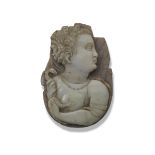A Renaissance carved hardstone cameo fragment, depicting Cleopatra wearing two strings of pearls and