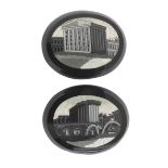 Two 19th century monochrome micromosaic plaques, the micromosaics depicting moonlit views,