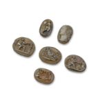 Six small assorted carved hardstone Renaissance cameos, depicting various Classical scenes and a