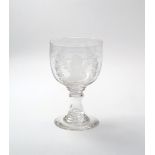 A large glass commemorative rummer 19th century, engraved with a profile portrait of Nelson within