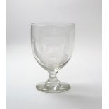 A large glass commemorative rummer 19th century, engraved to one side with Nelson's coffin on a