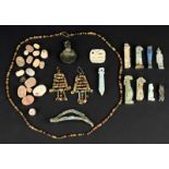 Nine Egyptian faience amulets Late Period, 664 - 331BC including five walking deities; ram, ibis,